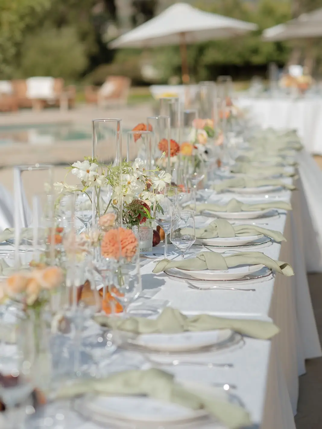 A long table set for dinner at Lavender Oak Vineyard