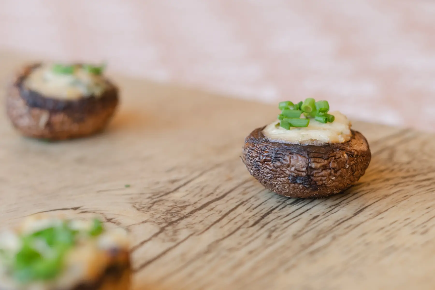 Herb cheese stuffed mushrooms finished with chives