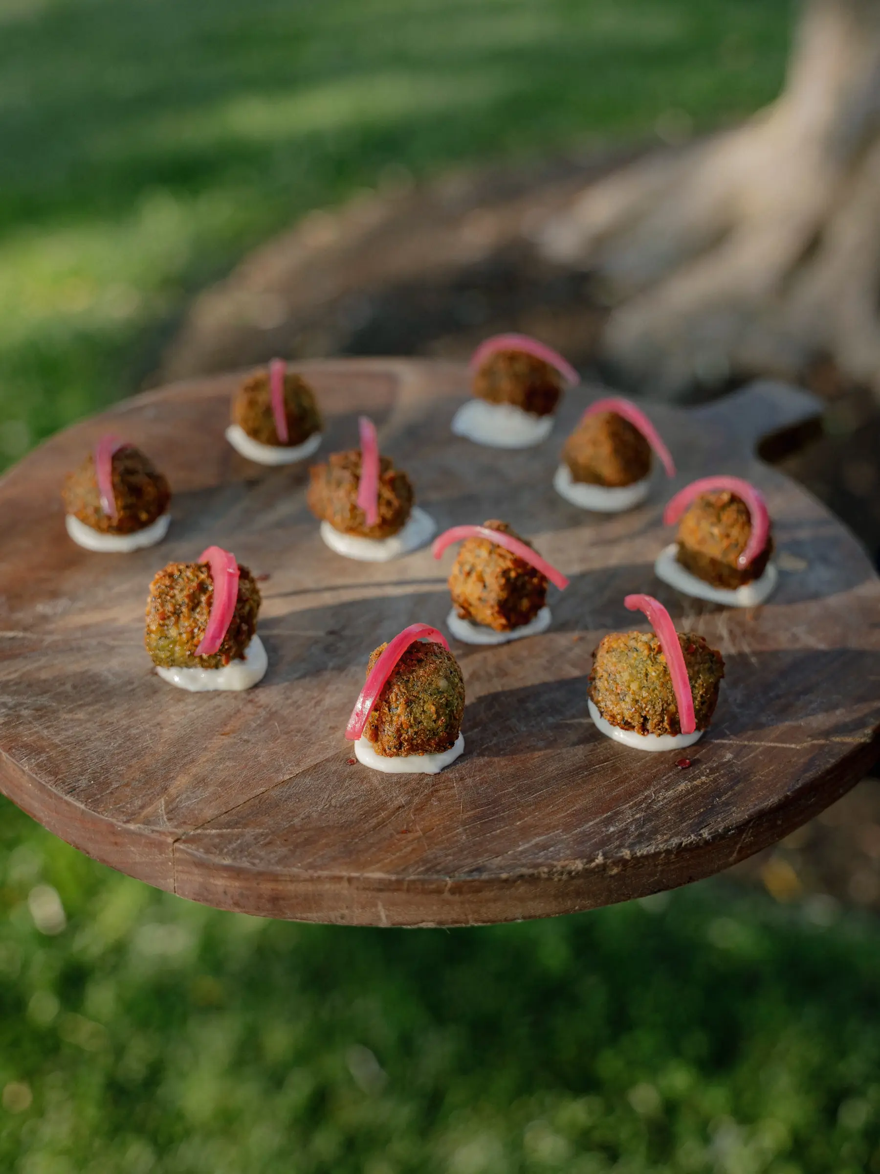 Canapés on a wooden board at Santa Ynez Ranch