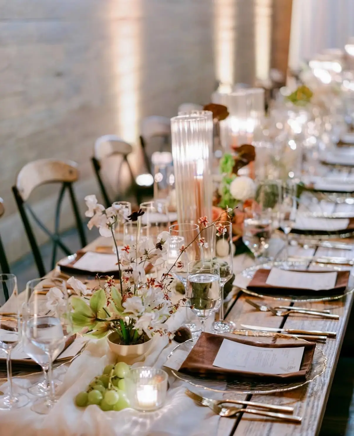 A candlelit tablescape at a Santa Ynez Ranch reception