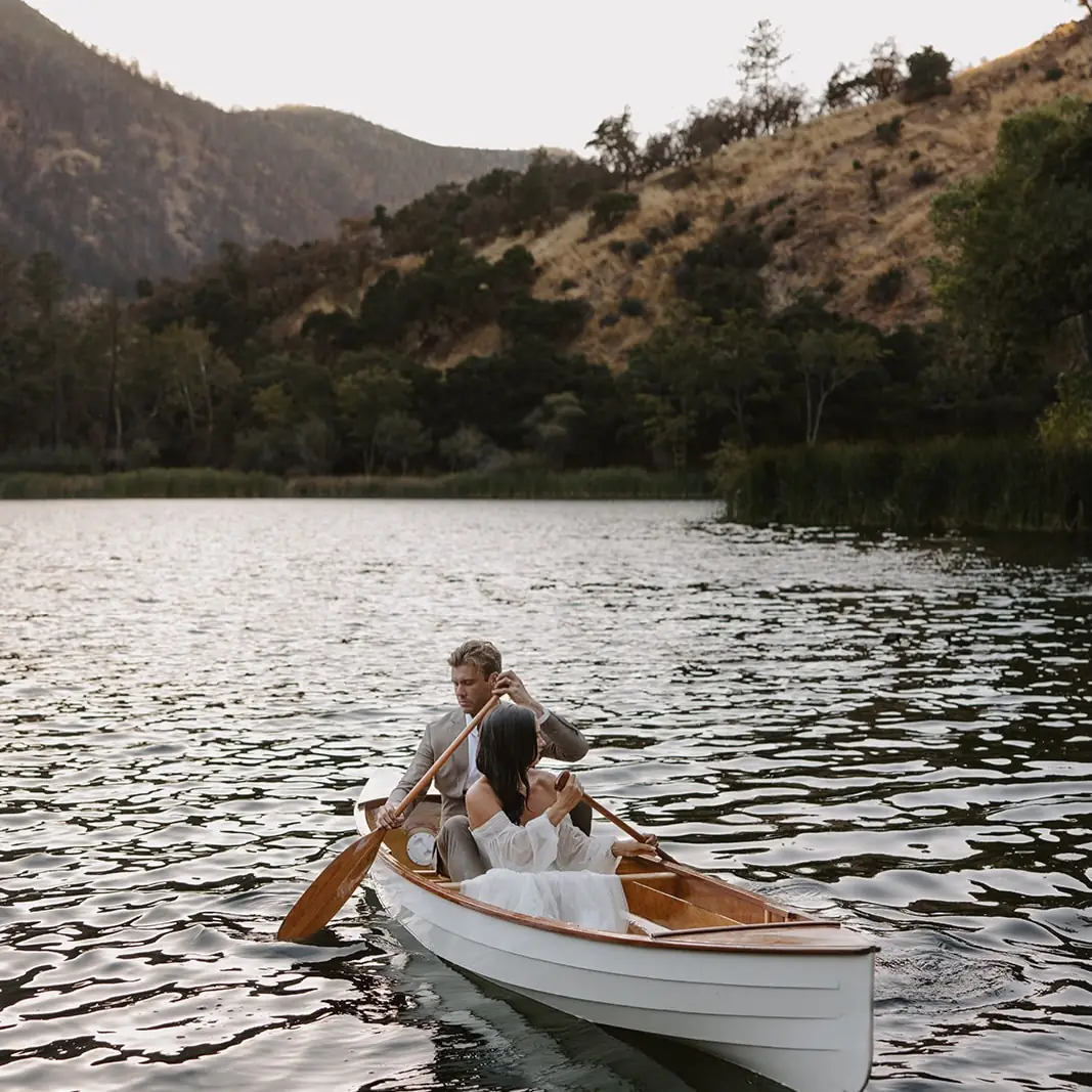 A couple rowing on the lake at Zaca Lake